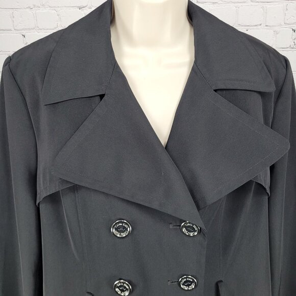 Calvin Klein Black Double Breasted Buttoned Rain Coat Jacket Peacoat Large L - Picture 8 of 16